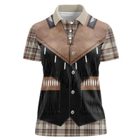 Western Cowboy Vest Style Women Polo Shirt Brown Beige Plaid Pattern - Wonder Print Shop