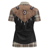 Western Cowboy Vest Style Women Polo Shirt Brown Beige Plaid Pattern - Wonder Print Shop