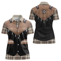 Western Cowboy Vest Style Women Polo Shirt Brown Beige Plaid Pattern - Wonder Print Shop