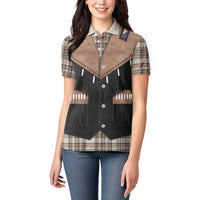 Western Cowboy Vest Style Women Polo Shirt Brown Beige Plaid Pattern - Wonder Print Shop