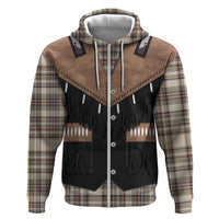 Western Cowboy Vest Style Zip Hoodie Brown Beige Plaid Pattern - Wonder Print Shop
