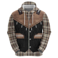 Western Cowboy Vest Style Zip Hoodie Brown Beige Plaid Pattern - Wonder Print Shop