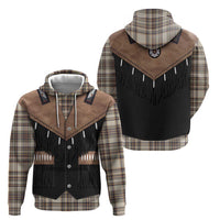 Western Cowboy Vest Style Zip Hoodie Brown Beige Plaid Pattern - Wonder Print Shop