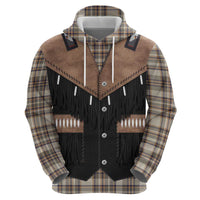Western Cowboy Vest Style Zip Hoodie Brown Beige Plaid Pattern - Wonder Print Shop