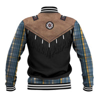Western Cowboy Vest Style Baseball Jacket Blue Yellow Plaid Pattern - Wonder Print Shop