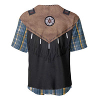 Western Cowboy Vest Style Baseball Jersey Blue Yellow Plaid Pattern - Wonder Print Shop