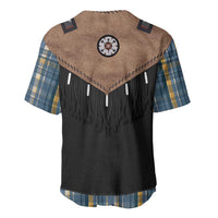 Western Cowboy Vest Style Baseball Jersey Blue Yellow Plaid Pattern - Wonder Print Shop
