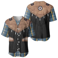 Western Cowboy Vest Style Baseball Jersey Blue Yellow Plaid Pattern - Wonder Print Shop
