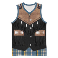 Western Cowboy Vest Style Basketball Jersey Blue Yellow Plaid Pattern - Wonder Print Shop