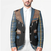 Western Cowboy Vest Style Blazer Blue Yellow Plaid Pattern - Wonder Print Shop