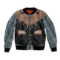 Western Cowboy Vest Style Bomber Jacket Blue Yellow Plaid Pattern - Wonder Print Shop