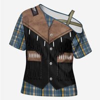 Western Cowboy Vest Style Cross Shoulder Shirt Blue Yellow Plaid Pattern - Wonder Print Shop