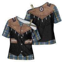 Western Cowboy Vest Style Cross Shoulder Shirt Blue Yellow Plaid Pattern - Wonder Print Shop