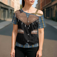 Western Cowboy Vest Style Cross Shoulder Shirt Blue Yellow Plaid Pattern - Wonder Print Shop