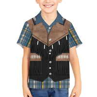 Western Cowboy Vest Style Hawaiian Shirt Blue Yellow Plaid Pattern - Wonder Print Shop