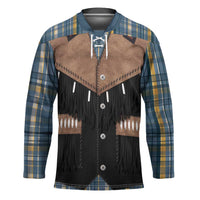 Western Cowboy Vest Style Hockey Jersey Blue Yellow Plaid Pattern - Wonder Print Shop