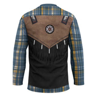 Western Cowboy Vest Style Hockey Jersey Blue Yellow Plaid Pattern - Wonder Print Shop