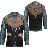 Western Cowboy Vest Style Hockey Jersey Blue Yellow Plaid Pattern - Wonder Print Shop