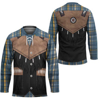 Western Cowboy Vest Style Hockey Jersey Blue Yellow Plaid Pattern - Wonder Print Shop