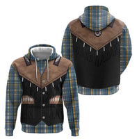 Western Cowboy Vest Style Hoodie Blue Yellow Plaid Pattern - Wonder Print Shop