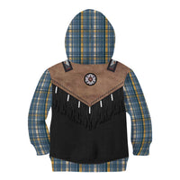 Western Cowboy Vest Style Kid Hoodie Blue Yellow Plaid Pattern - Wonder Print Shop