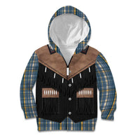 Western Cowboy Vest Style Kid Hoodie Blue Yellow Plaid Pattern - Wonder Print Shop