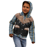 Western Cowboy Vest Style Kid Hoodie Blue Yellow Plaid Pattern - Wonder Print Shop