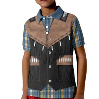 Western Cowboy Vest Style Kid Polo Shirt Blue Yellow Plaid Pattern - Wonder Print Shop