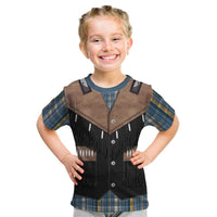Western Cowboy Vest Style Kid T Shirt Blue Yellow Plaid Pattern - Wonder Print Shop