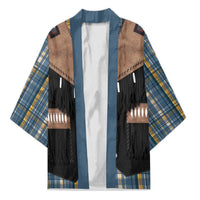 Western Cowboy Vest Style Kimono Blue Yellow Plaid Pattern - Wonder Print Shop