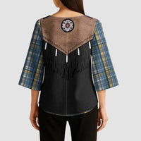 Western Cowboy Vest Style Kimono Sleeve Blouse Blue Yellow Plaid Pattern - Wonder Print Shop