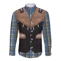 Western Cowboy Vest Style Long Sleeve Button Shirt Blue Yellow Plaid Pattern - Wonder Print Shop