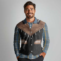 Western Cowboy Vest Style Long Sleeve Polo Shirt Blue Yellow Plaid Pattern - Wonder Print Shop