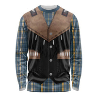 Western Cowboy Vest Style Long Sleeve Shirt Blue Yellow Plaid Pattern - Wonder Print Shop