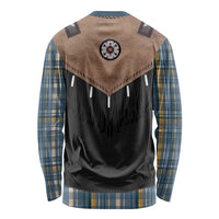 Western Cowboy Vest Style Long Sleeve Shirt Blue Yellow Plaid Pattern - Wonder Print Shop