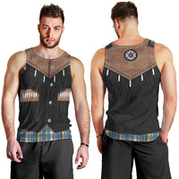 Western Cowboy Vest Style Men Tank Top Blue Yellow Plaid Pattern - Wonder Print Shop