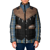 Western Cowboy Vest Style Padded Jacket Blue Yellow Plaid Pattern - Wonder Print Shop