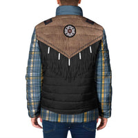 Western Cowboy Vest Style Padded Jacket Blue Yellow Plaid Pattern - Wonder Print Shop