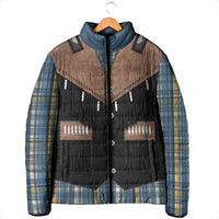 Western Cowboy Vest Style Padded Jacket Blue Yellow Plaid Pattern - Wonder Print Shop