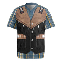 Western Cowboy Vest Style Rugby Jersey Blue Yellow Plaid Pattern - Wonder Print Shop