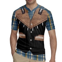 Western Cowboy Vest Style Rugby Jersey Blue Yellow Plaid Pattern - Wonder Print Shop