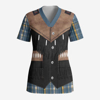 Western Cowboy Vest Style Scrub Top Blue Yellow Plaid Pattern - Wonder Print Shop