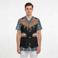 Western Cowboy Vest Style Scrub Top Blue Yellow Plaid Pattern - Wonder Print Shop