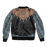 Western Cowboy Vest Style Sleeve Zip Bomber Jacket Blue Yellow Plaid Pattern - Wonder Print Shop