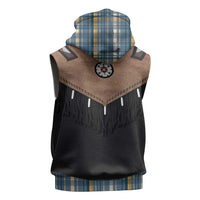 Western Cowboy Vest Style Sleeveless Hoodie Blue Yellow Plaid Pattern - Wonder Print Shop