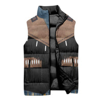 Western Cowboy Vest Style Sleeveless Puffer Jacket Blue Yellow Plaid Pattern - Wonder Print Shop