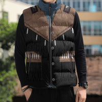 Western Cowboy Vest Style Sleeveless Puffer Jacket Blue Yellow Plaid Pattern - Wonder Print Shop