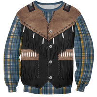 Western Cowboy Vest Style Sweatshirt Blue Yellow Plaid Pattern - Wonder Print Shop