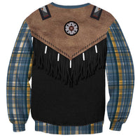 Western Cowboy Vest Style Sweatshirt Blue Yellow Plaid Pattern - Wonder Print Shop