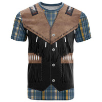 Western Cowboy Vest Style T Shirt Blue Yellow Plaid Pattern - Wonder Print Shop